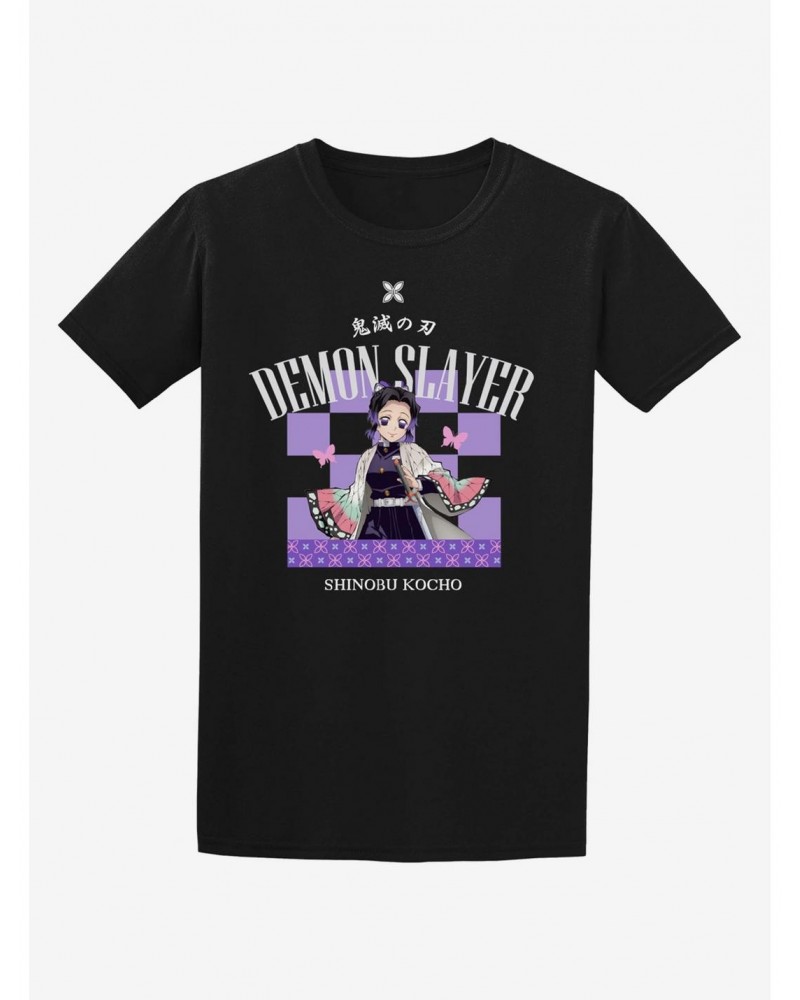 Demon Slayer: Kimetsu No Yaiba Shinobu Checkered Boyfriend Fit Girls T-Shirt $9.46 T-Shirts